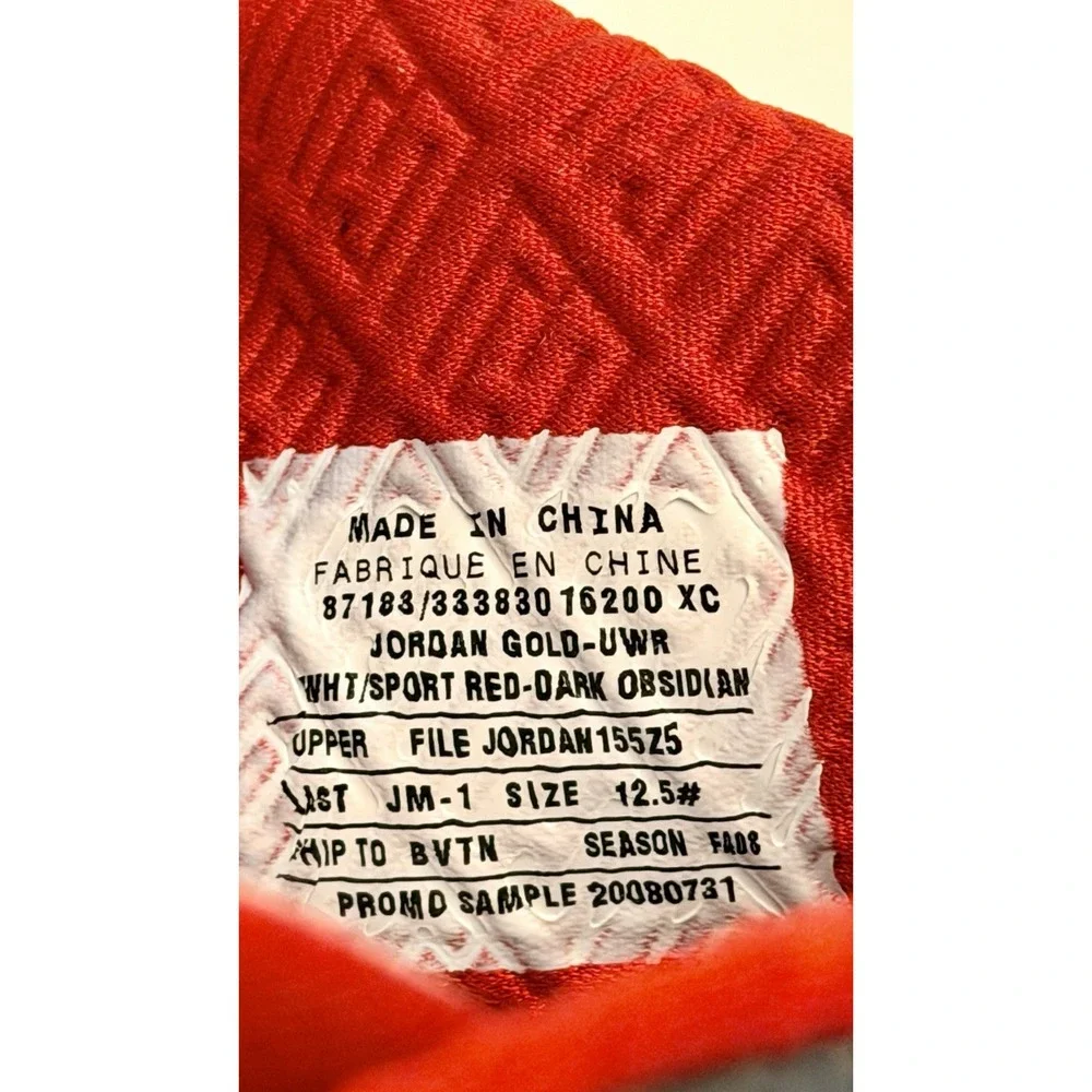 Jordan Gold Promo Sample Tag USA 2008 Olympics Basketball Men's Size 12.5